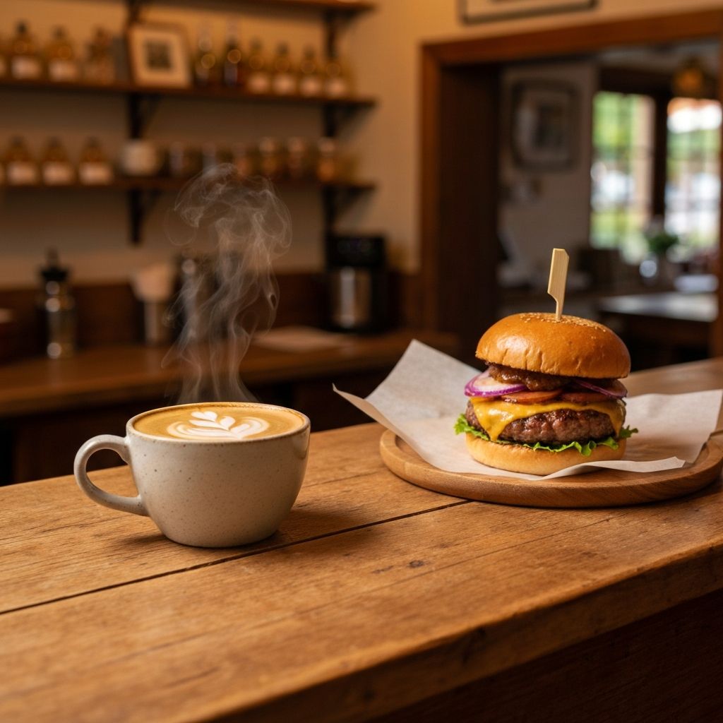 Fresh coffee and signature burger from the Tangambalanga General Store café