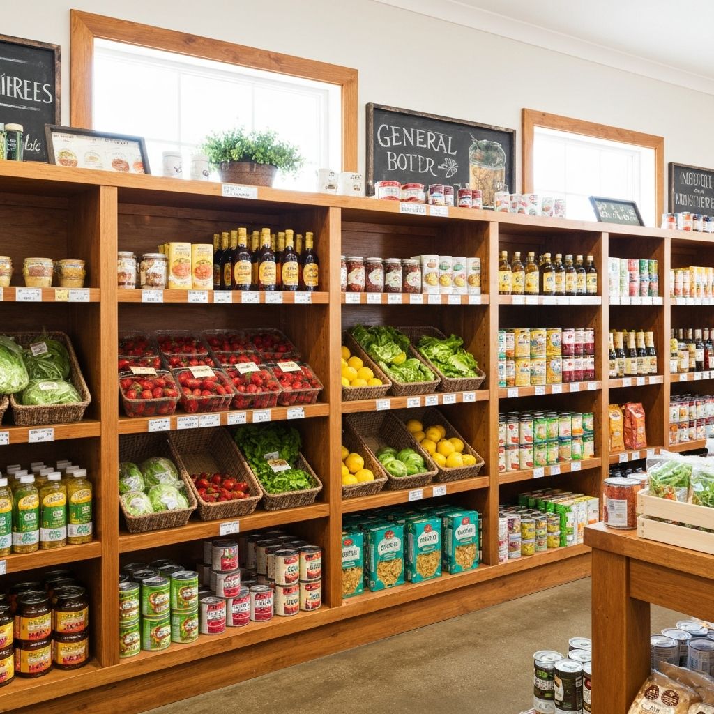 Well-stocked grocery shelves at Tangambalanga General Store